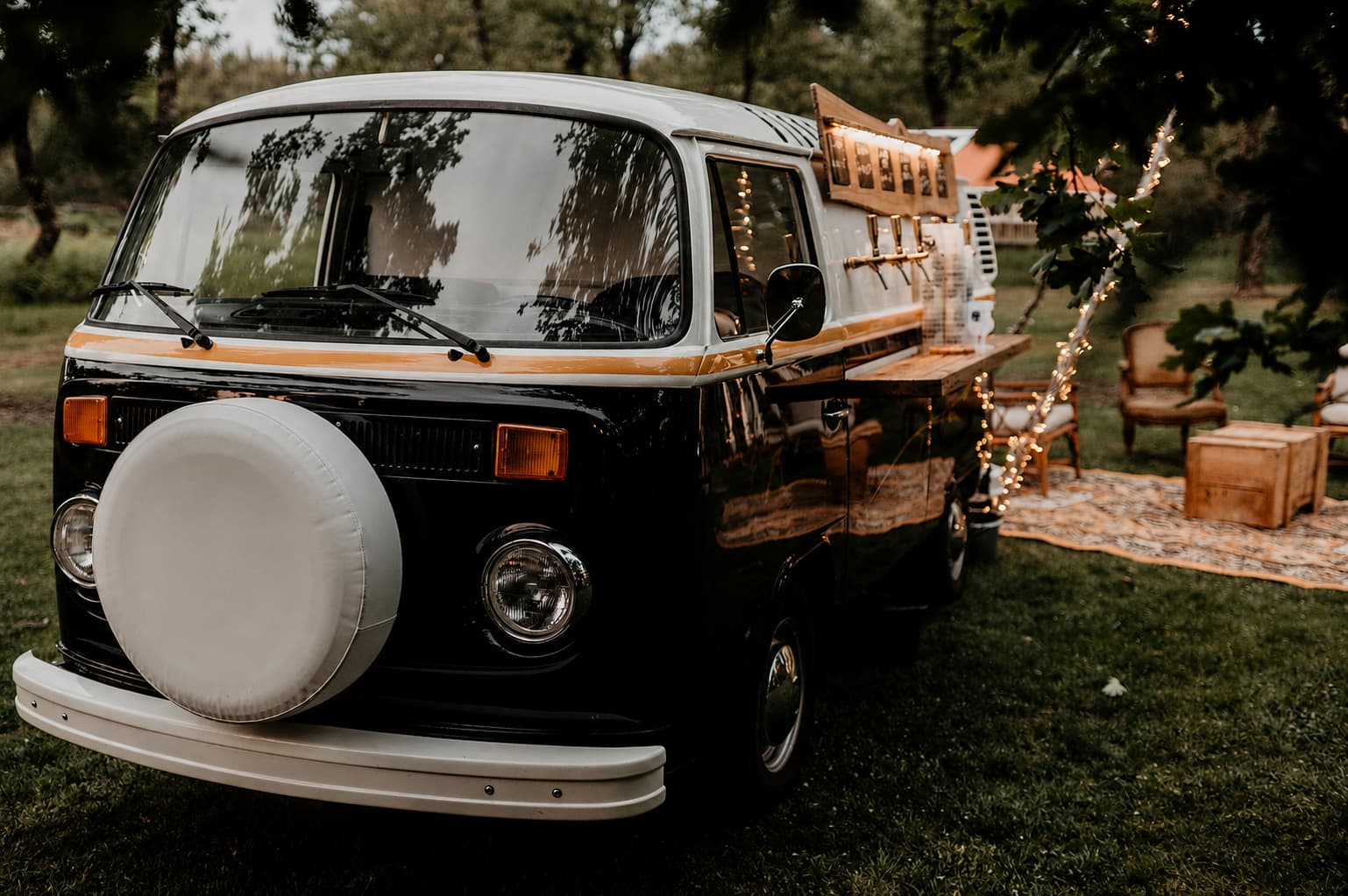Red VW T1 Kombi Bar with bar stools